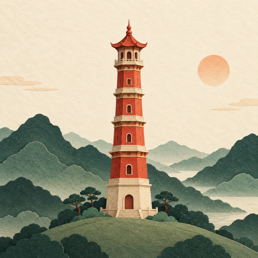 A tall tower stands alone on a hill