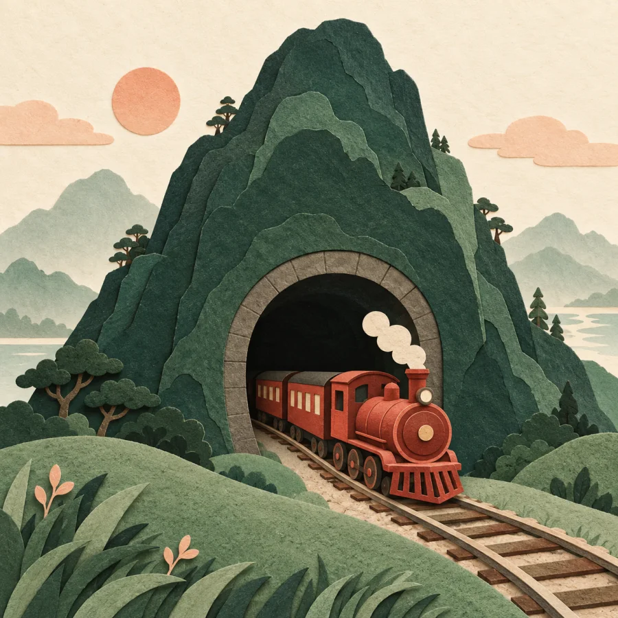 A train enters a tunnel in a mountain