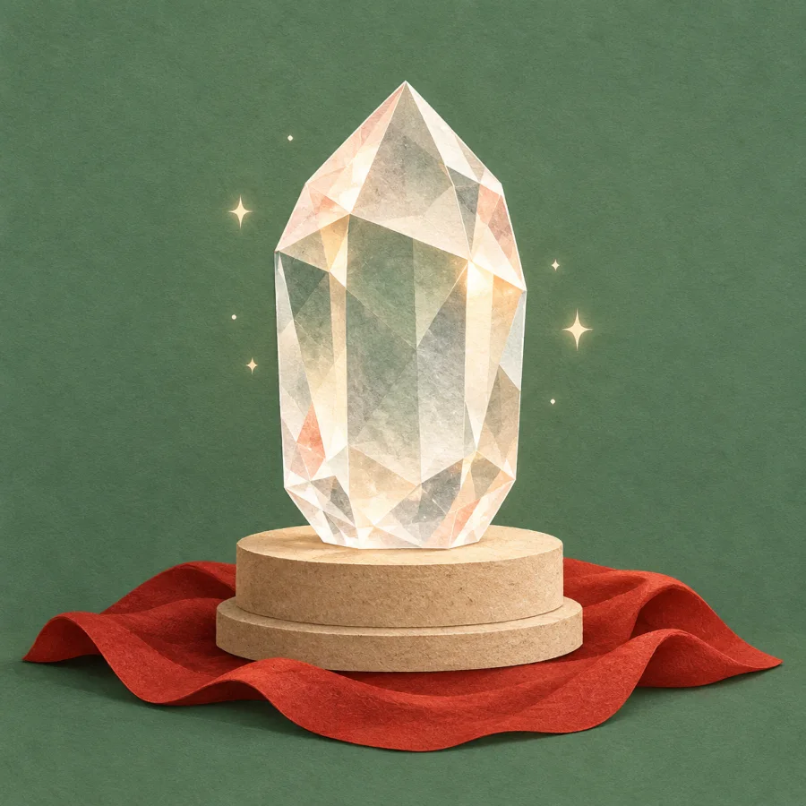 A clear crystal on a clean stand