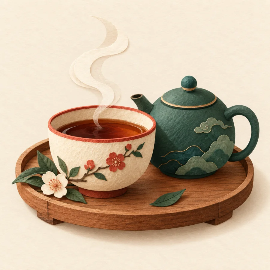 A cup of hot dark tea with steam