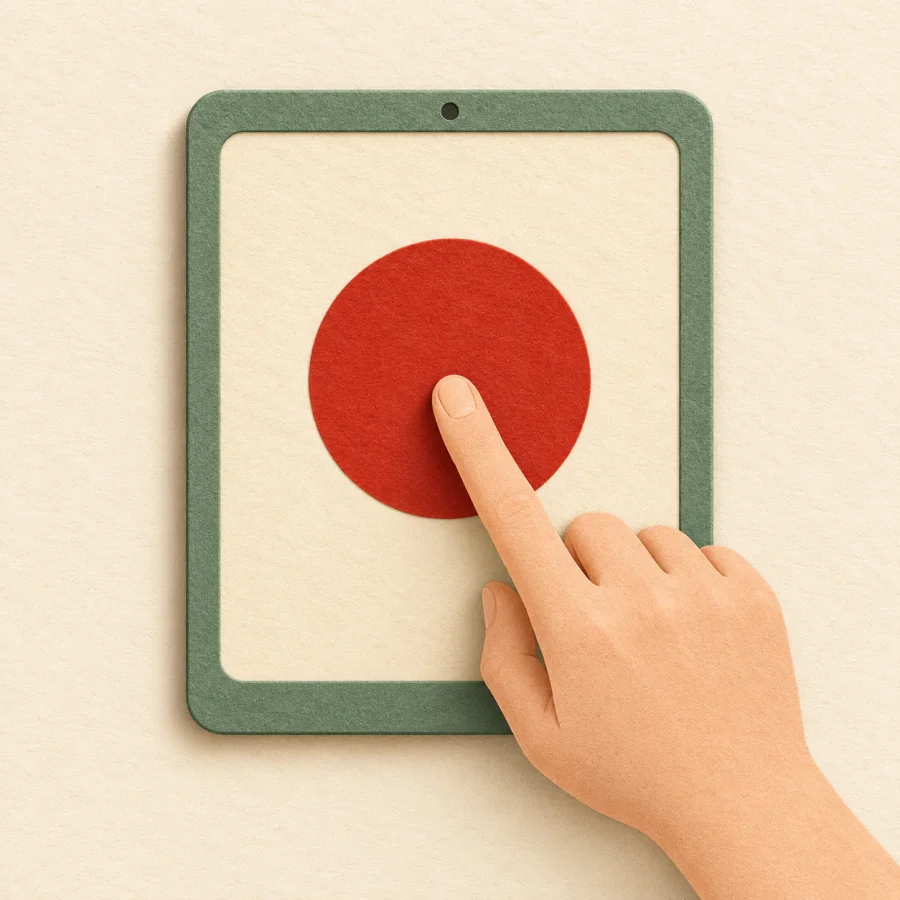 A finger pokes a red dot on a screen