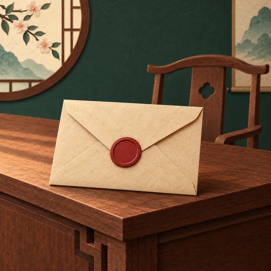 An envelope lies on a manager's desk