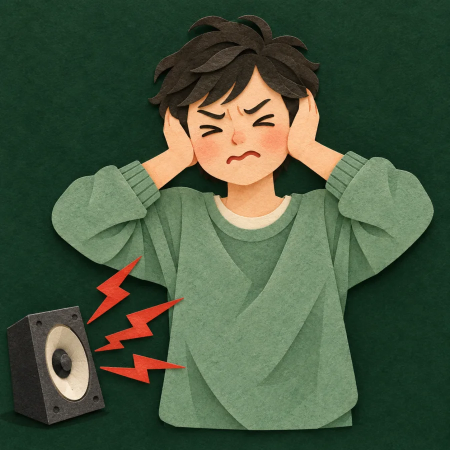 A person covers their ears against a harsh sound