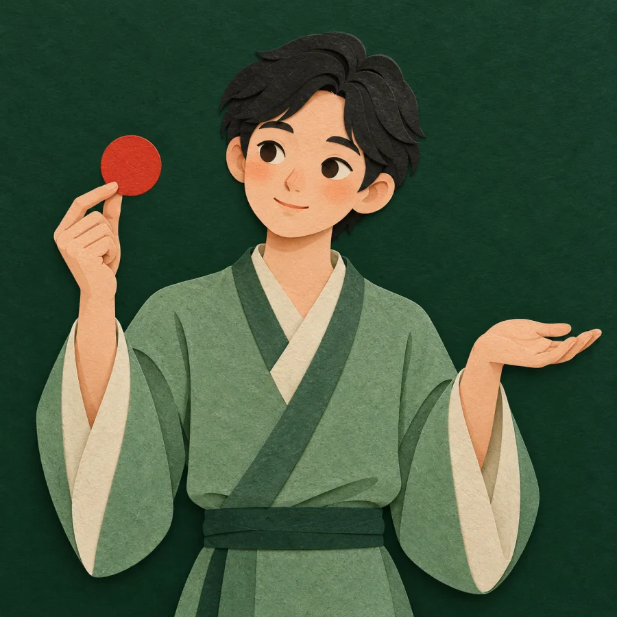 A person holds a coin in one hand, the other palm empty