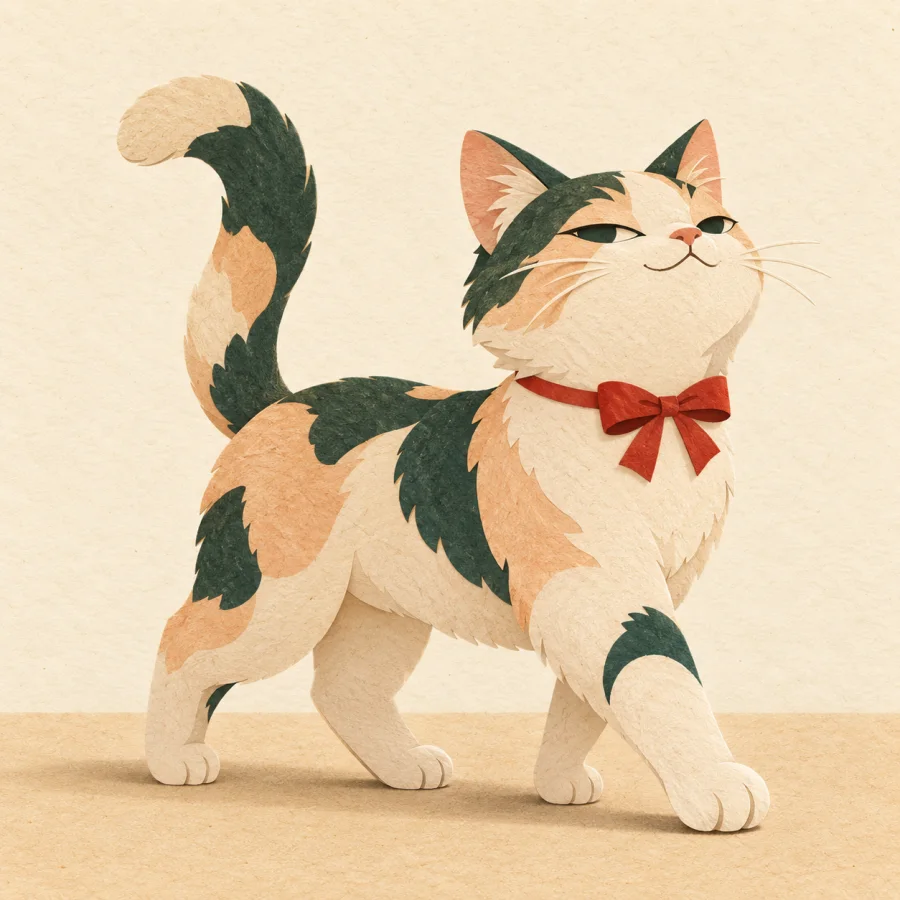 A smug cat with its chin up and a red bow