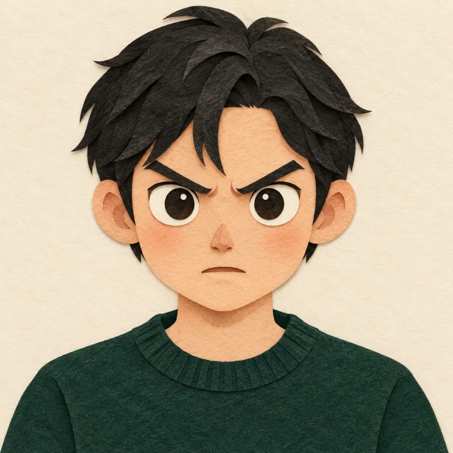 A person with wide eyes and drawn-down brows
