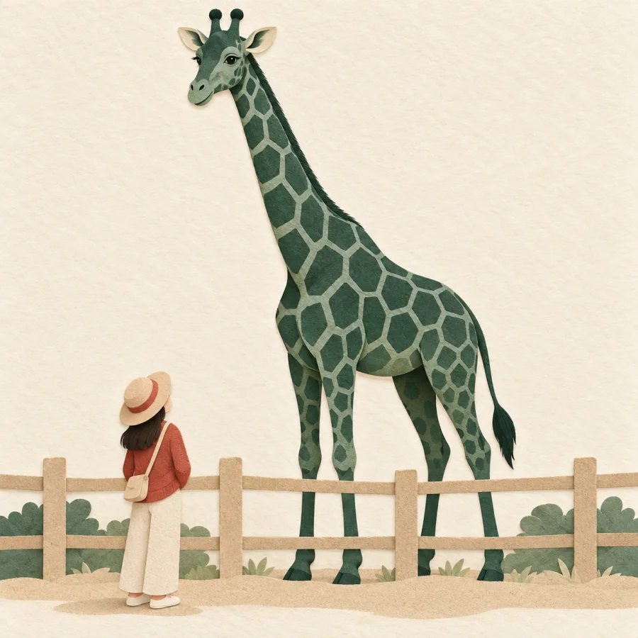 A giraffe behind a fence