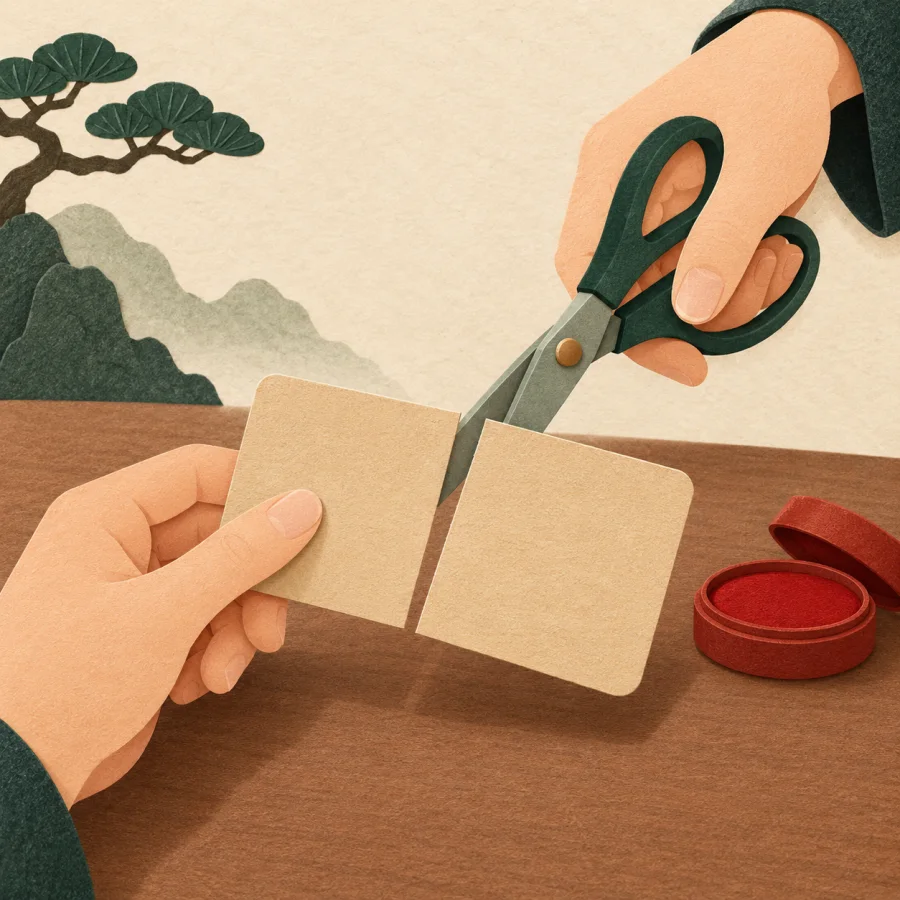 A hand cuts a licence card in half with scissors
