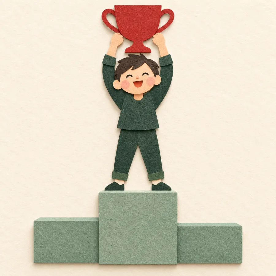 A person on the top step of a podium with a red cup