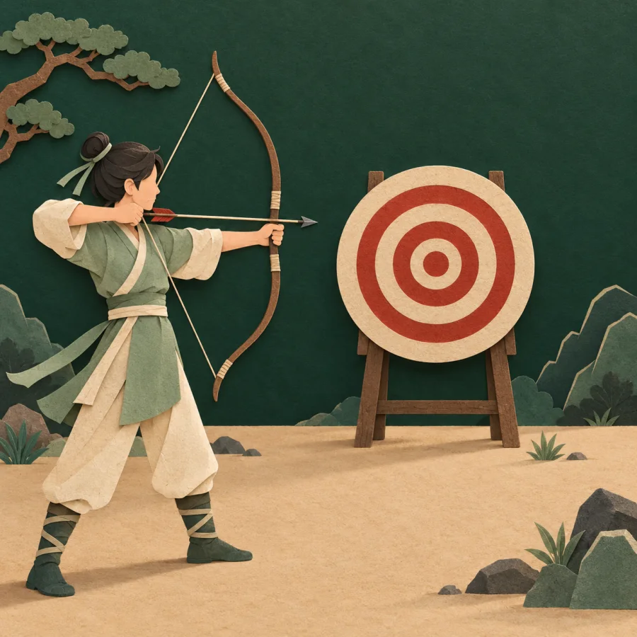 An arrow flies to the centre of a red target
