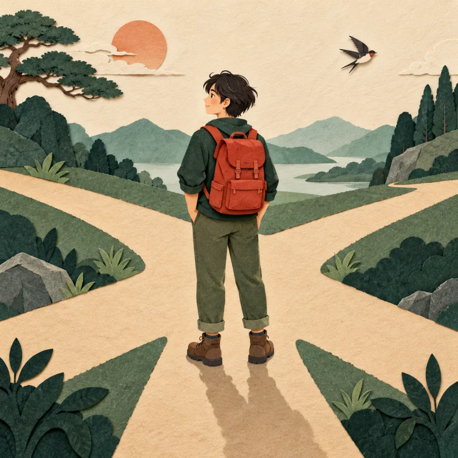 A person at a crossroads turns their head both ways