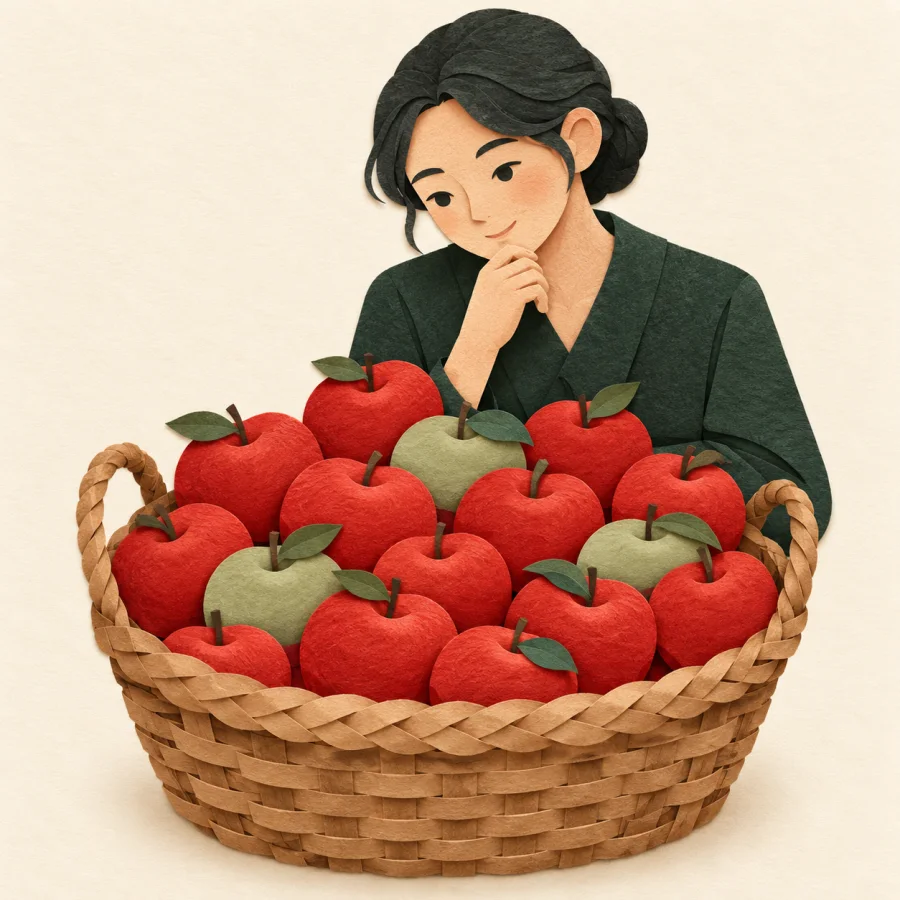 A basket where most apples are red and a few are green
