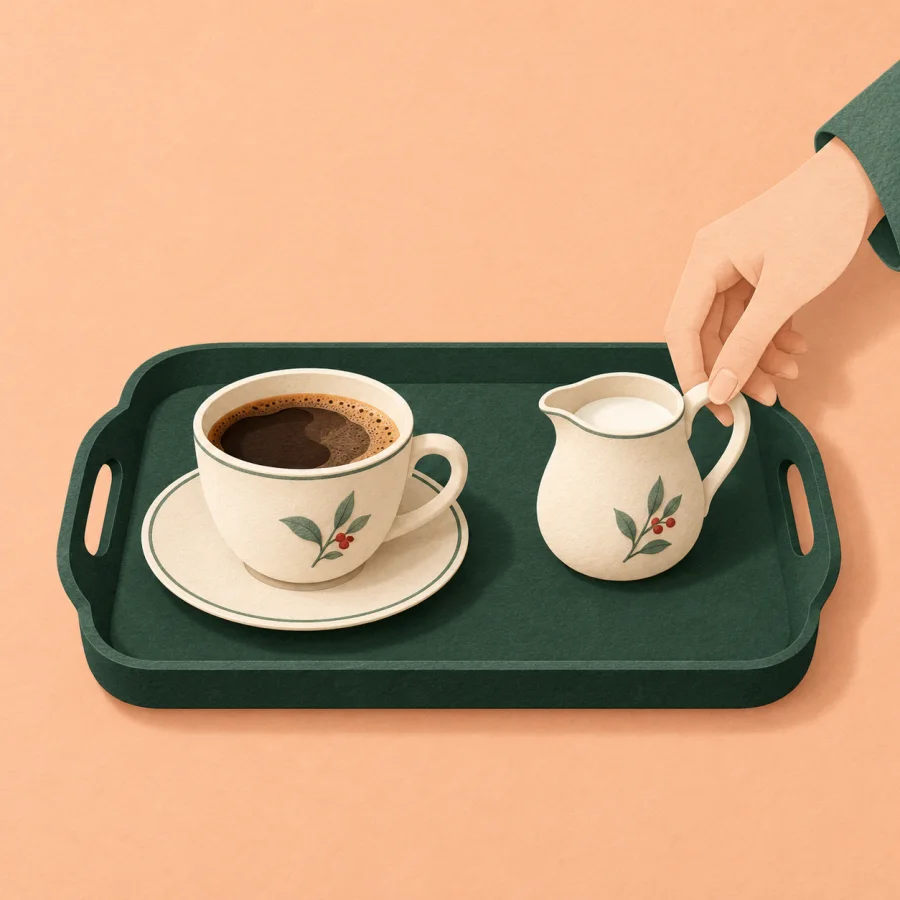A tray with coffee and an extra small jug of milk