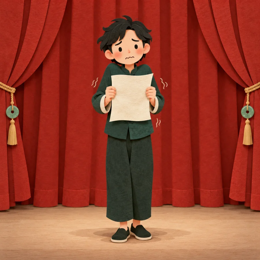 A nervous person holds a sheet of paper that shakes