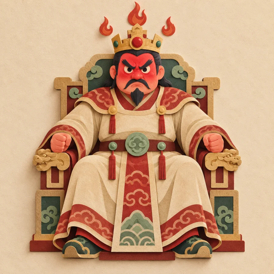 A furious king with a red face clenches his fists on a throne