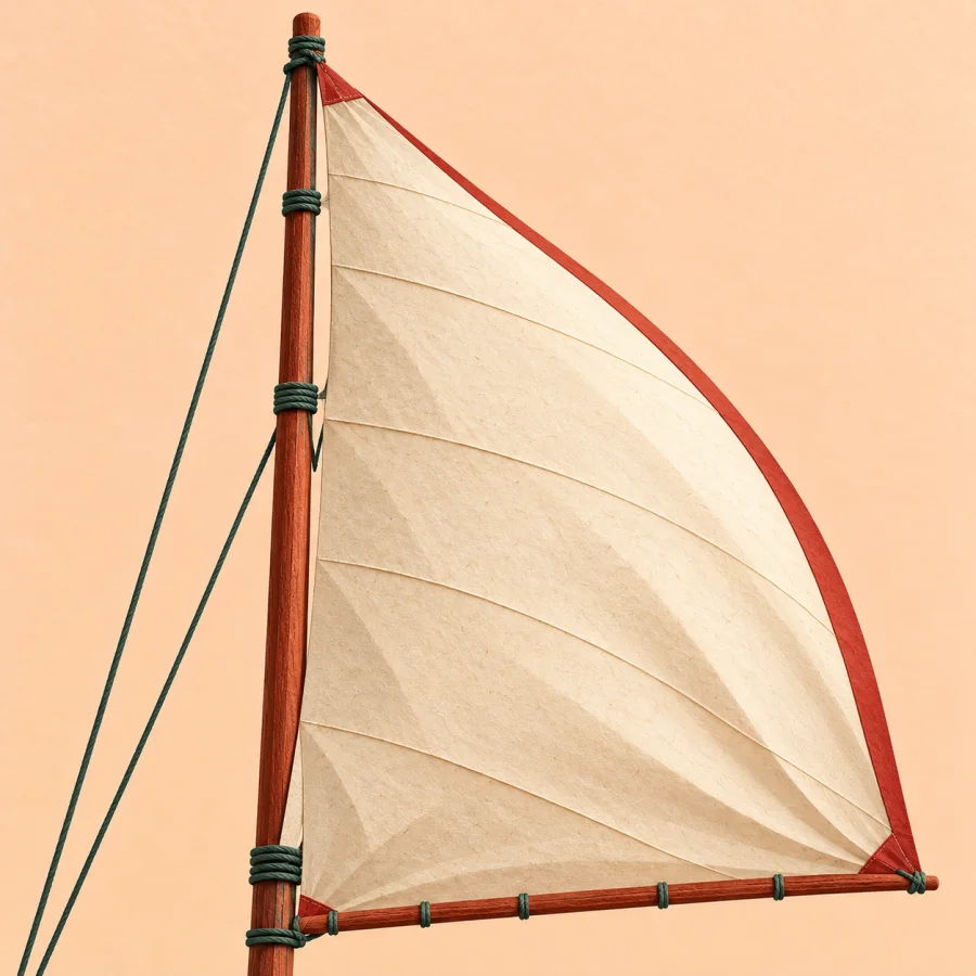 A large cream sail filled with wind