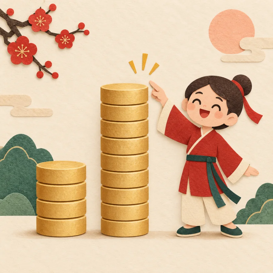 A short stack of coins beside a stack twice as tall