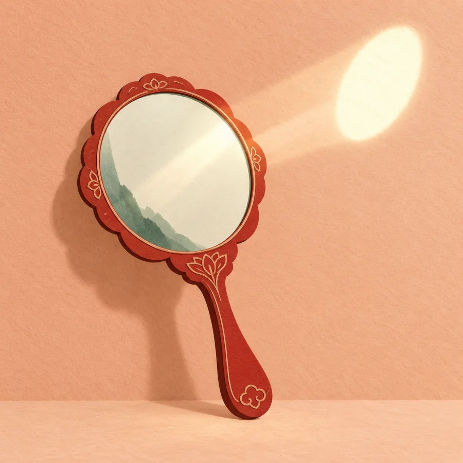 A mirror casts a bright spot of light on a wall