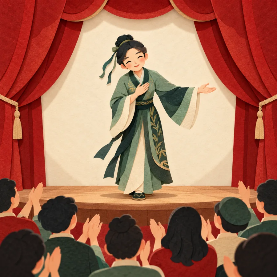 An audience applauds a performer on stage