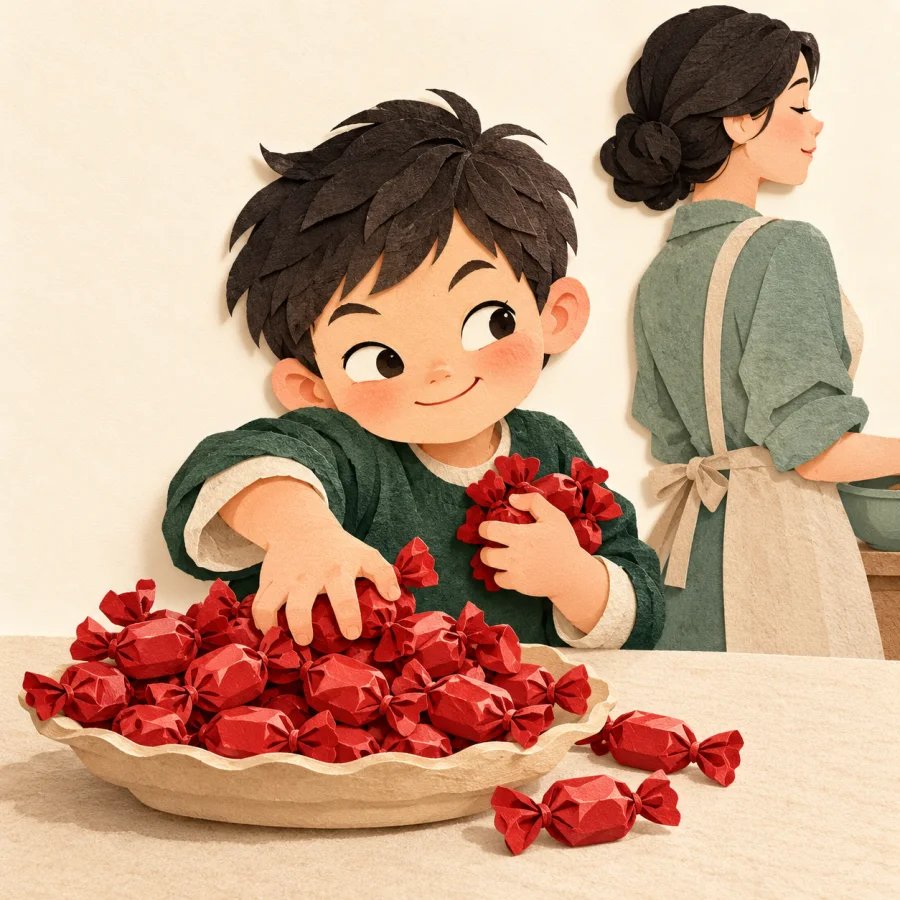 A child grabs sweets while a parent looks away