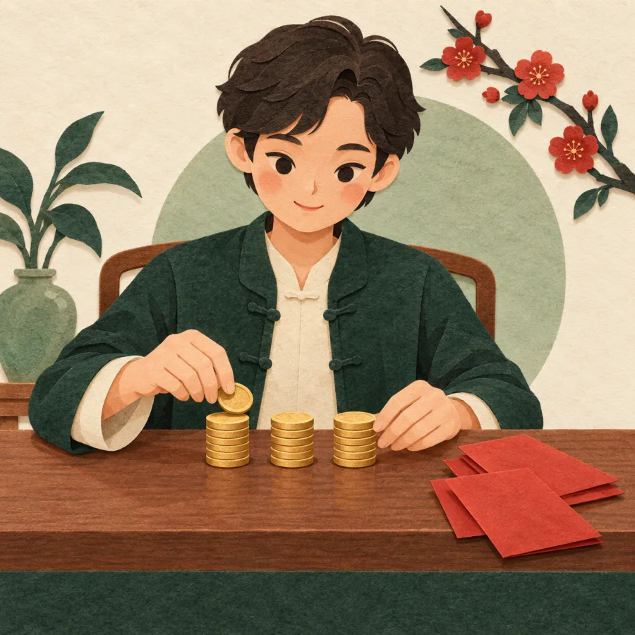 A person divides coins into equal stacks for several people