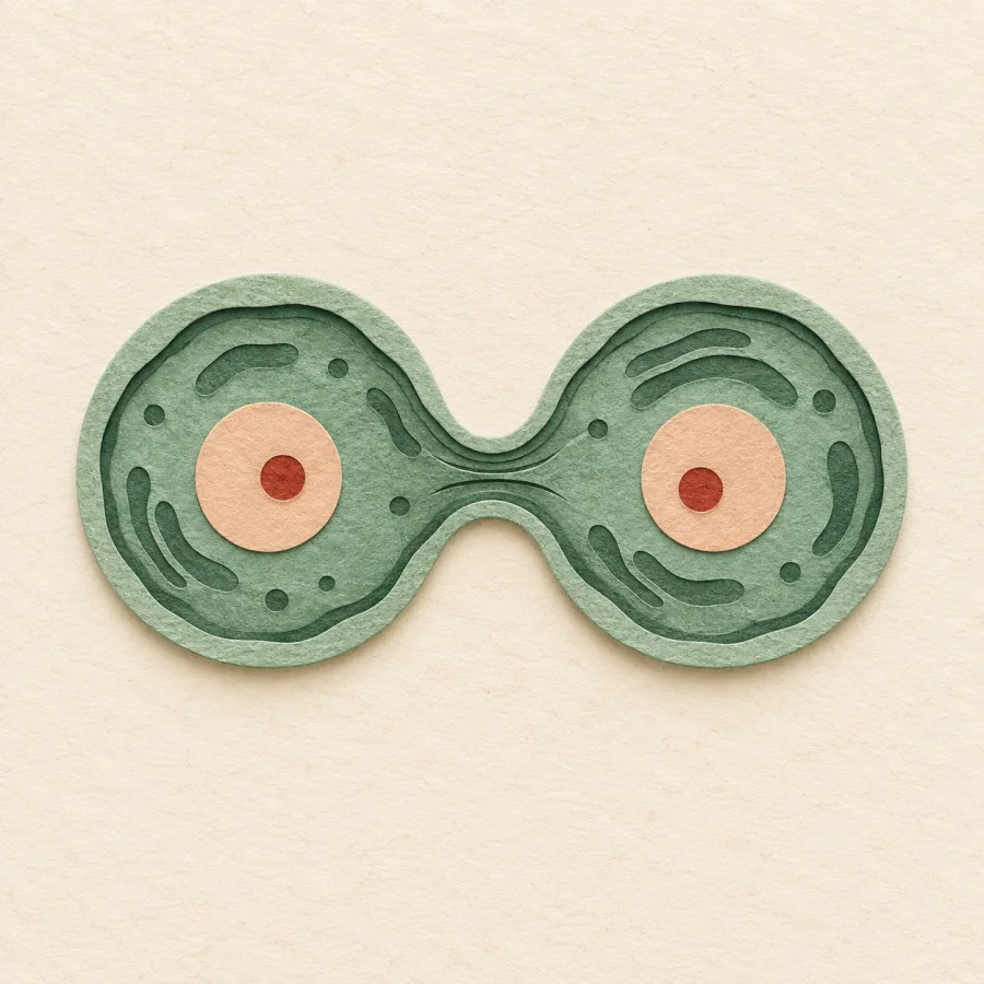 A round green cell divides into two