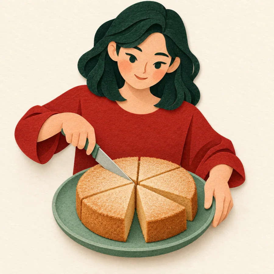 Une personne qui partage un gâteau