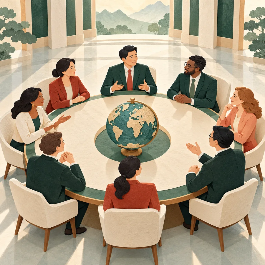 People in suits around a large round table