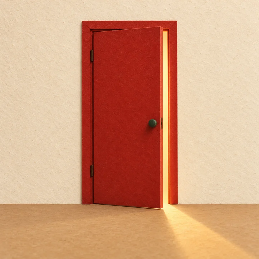 A strip of light through the gap of an ajar door
