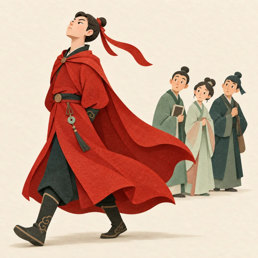 A person with a raised nose walks past other people