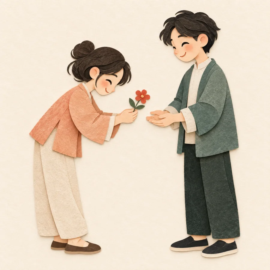 A person offering a flower