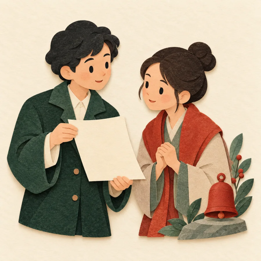 A person shows a notice sheet to another person