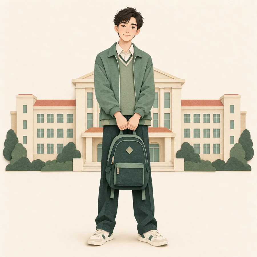 An older student before a school