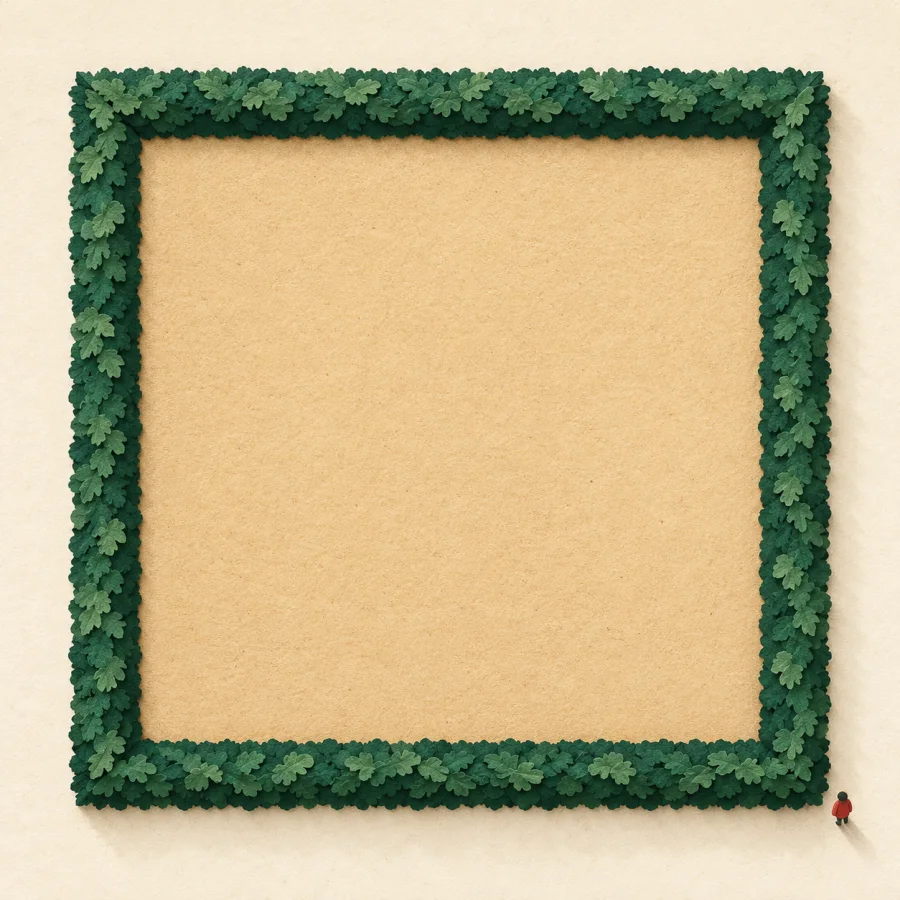 A large square field from above with a tiny person at a corner