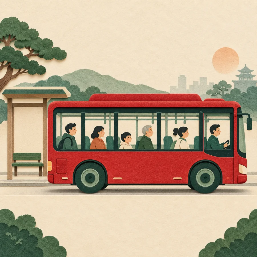 A city bus beside a stop