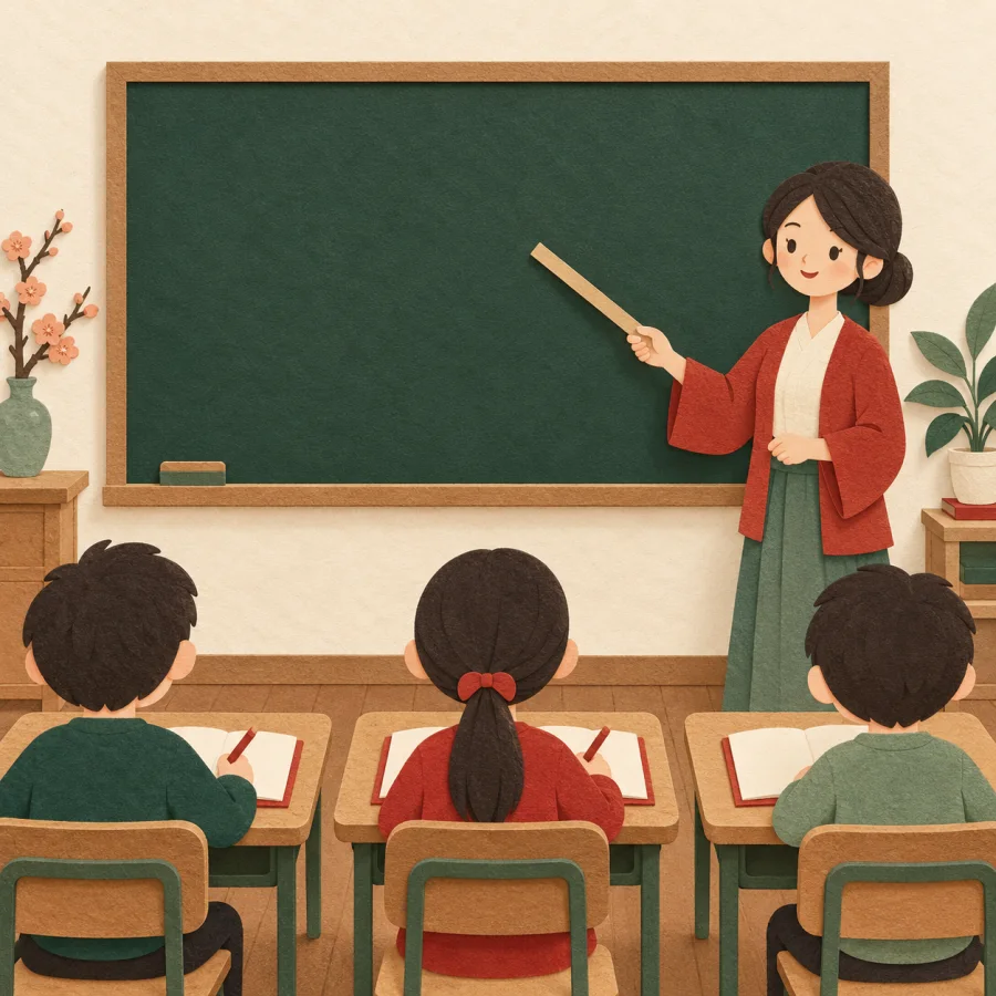 A few people at the back of a classroom take notes on a teacher.