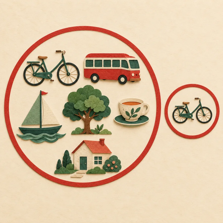 A big red circle surrounds many different objects