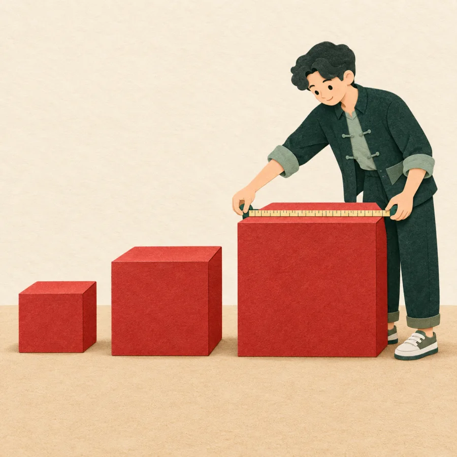 A person measures the largest of three boxes
