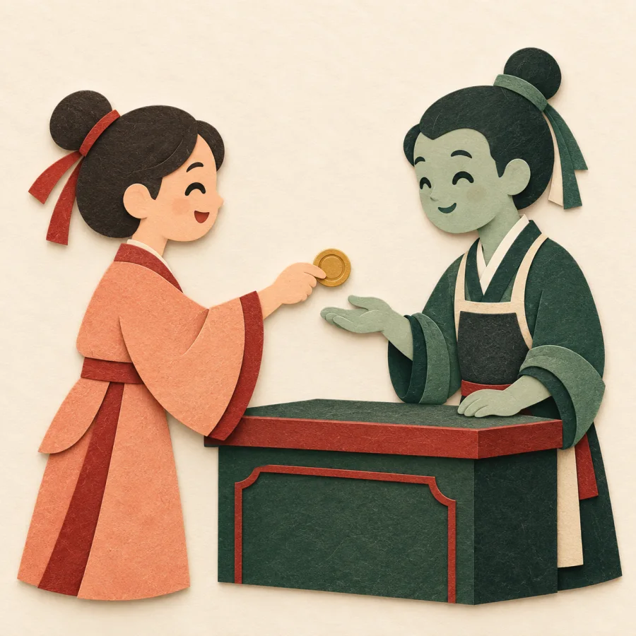 A customer paying a shopkeeper