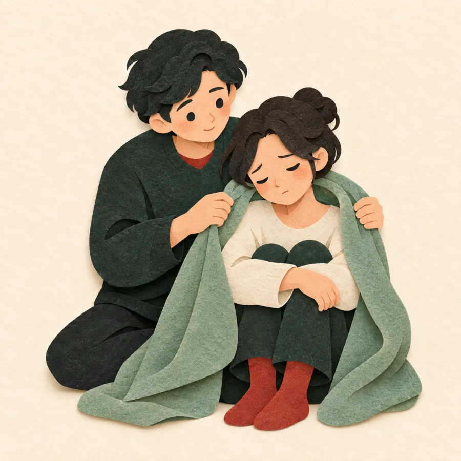 คนกำลังช่วยเพื่อนที่ดูเหนื่อยล้า