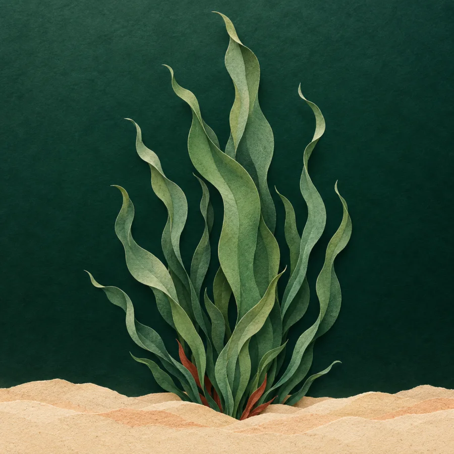 Green seaweed sways underwater