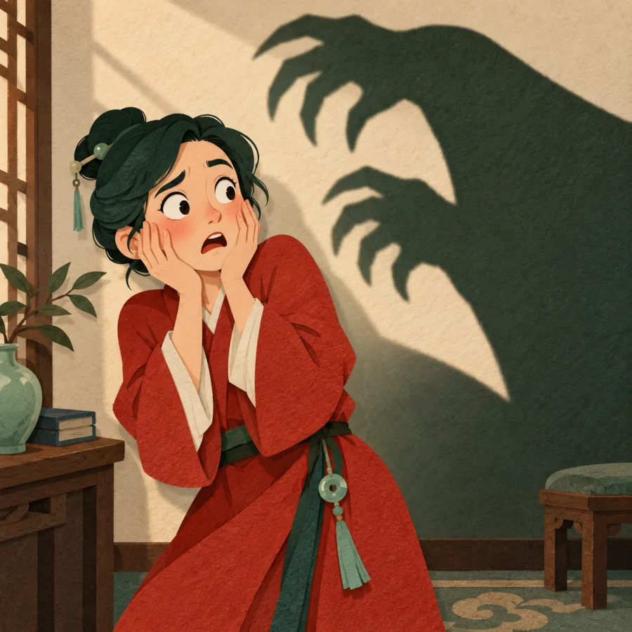 A frightened person presses hands to their cheeks