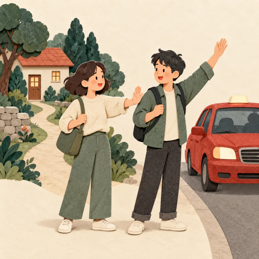 A person raises a palm to stop another hailing a taxi