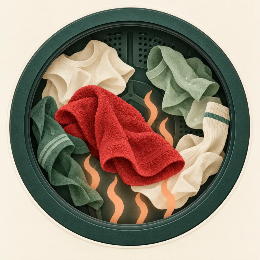 Wet clothes dry inside a round drum