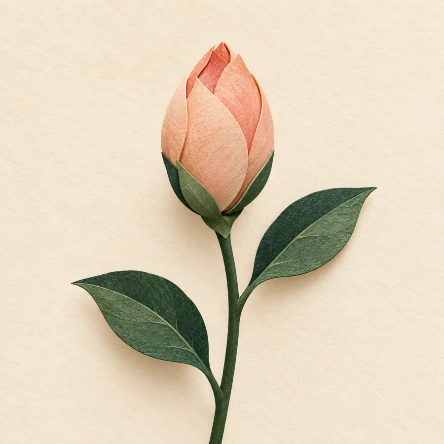 A closed pink bud on a green stem