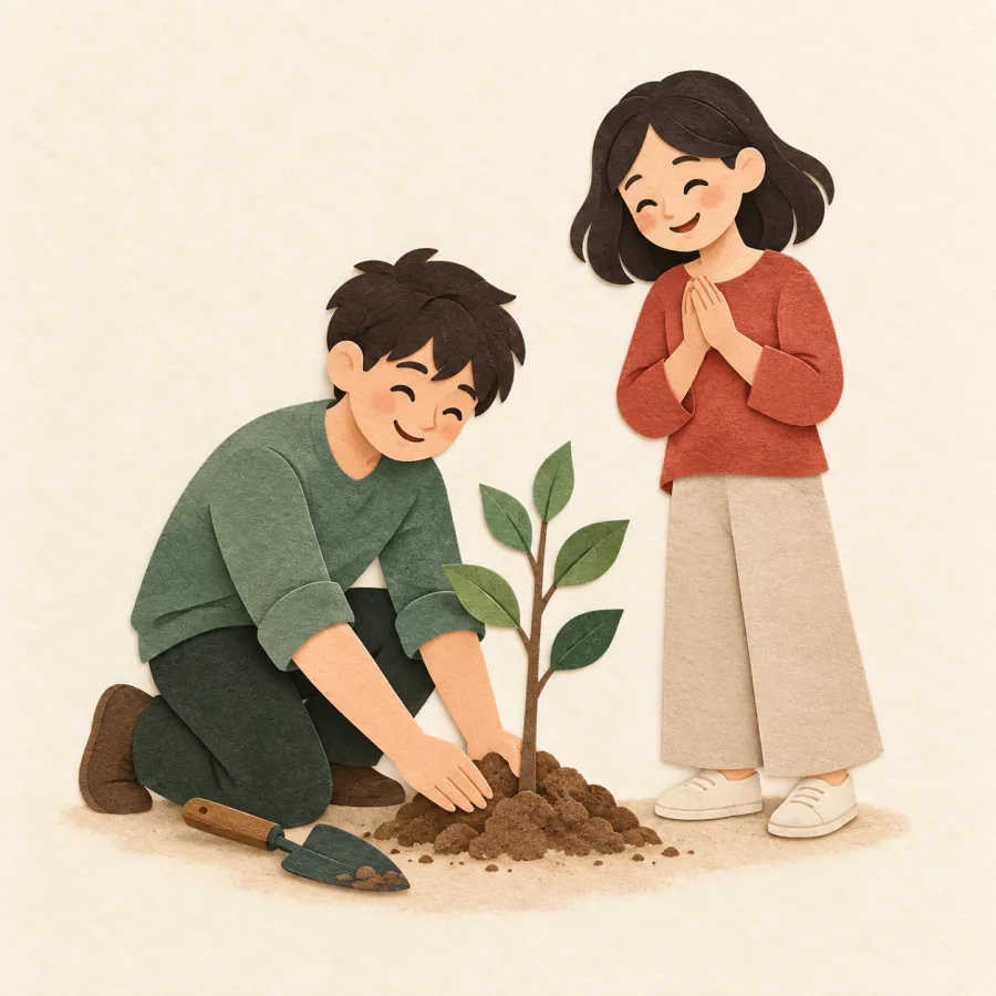 A person planting a small tree
