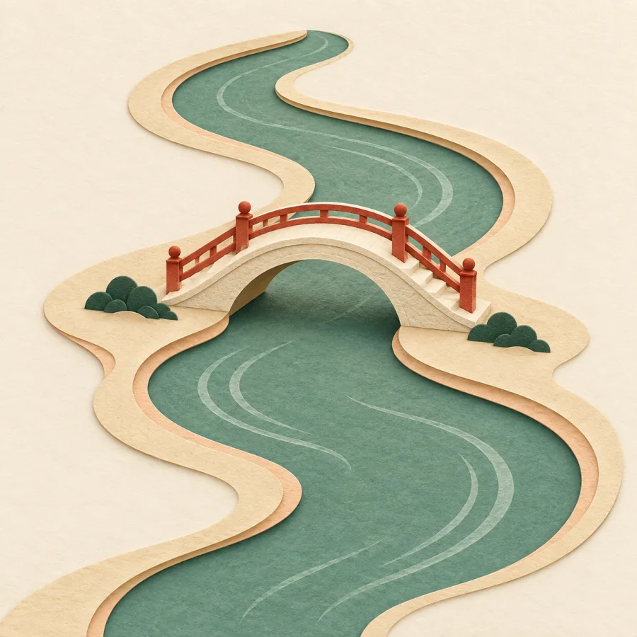 Ein Fluss mit einer kleinen Brücke