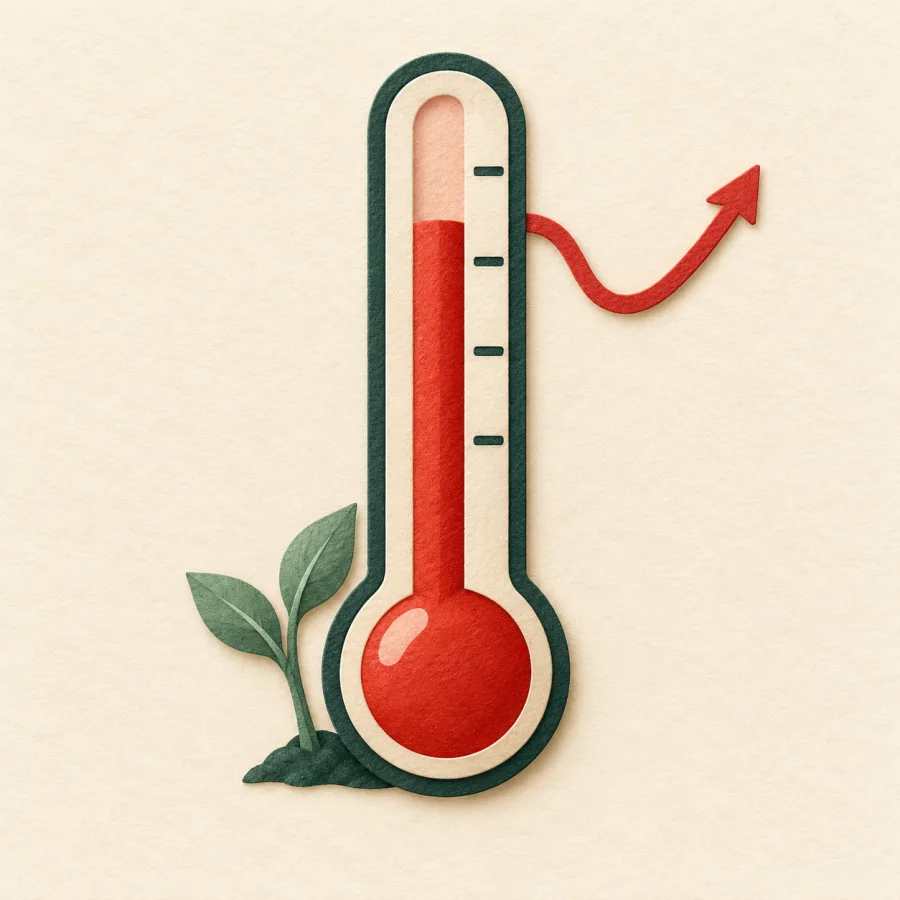 A thermometer with a red column rising again