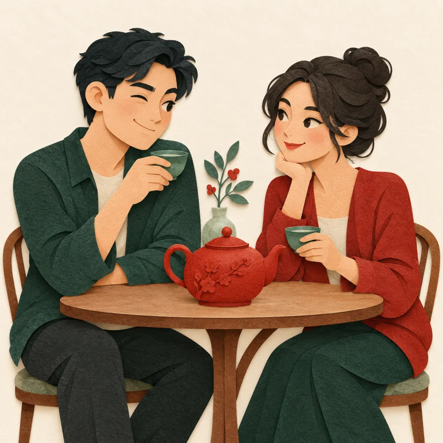 Two people sharing a knowing glance, one winking