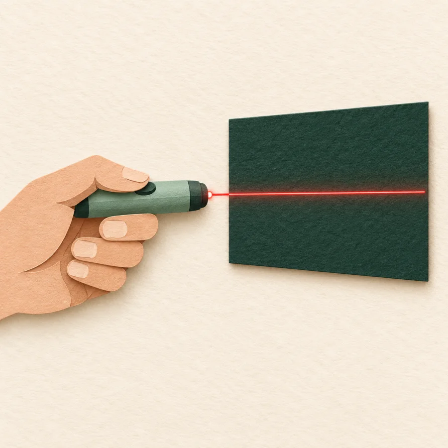 A handheld instrument emitting a thin bright beam